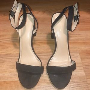 Black open toe ankle strap block heel sandal